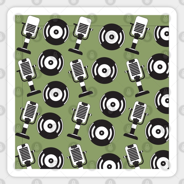 Unique Retro Mike and Vinyl Pattern Sticker by Pris25